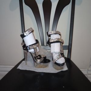 Akira Diamond Drip, 5.5, Black,platform see through, sparkly stilettos